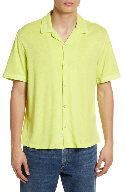 Rag & Bone Avery Short Sleeve Linen & Cotton Knit Button-up Camp Shirt In Yellow