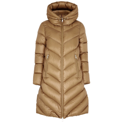 Moncler Cambales Long Quilted Nylon Down Jacket In Brown