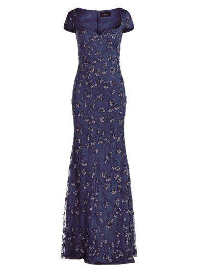 Theia Bree Cap-sleeve Gown In Blue