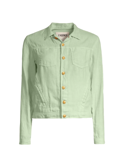 L Agence Celine Linen Jacket In Soft Mint