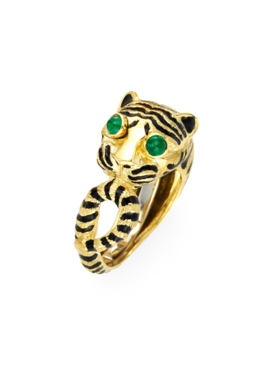 David Webb Women's 18k Yellow Gold, Emerald, & Enamel Tiger Ring