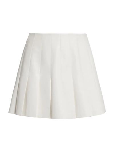 Alice And Olivia Carter Faux Leather Pleated Miniskirt In Off White