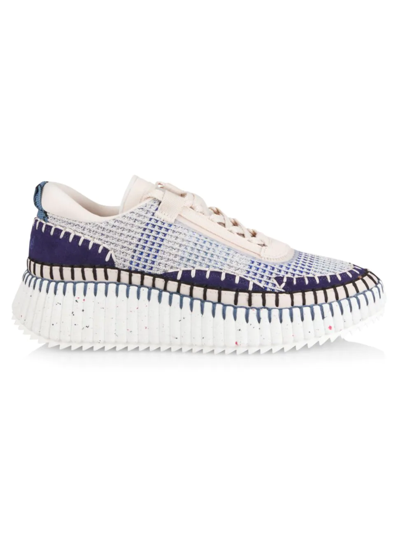 Chloé Chloe Nama Mix Material Low-top Sneakers In Blue