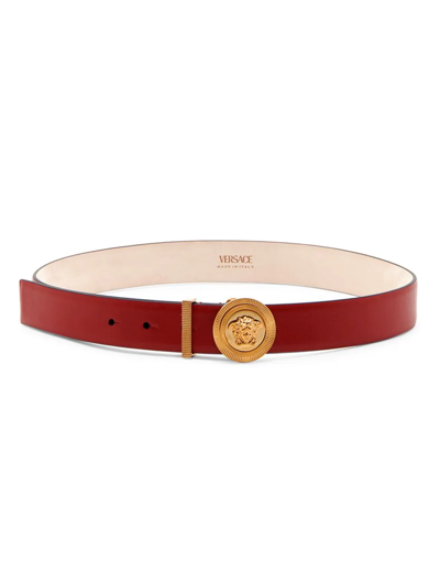 Versace Medusa Medallion Leather Belt In Parade Red