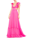 Mac Duggal Ieena Chiffon Empire-waist Gown In Hot Pink