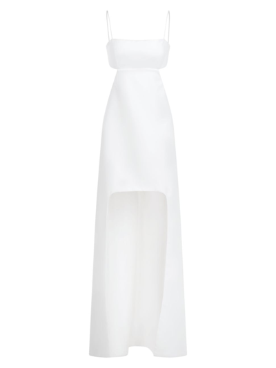Halston Asher Asymmetric Cutout Crepe Gown In Chalk