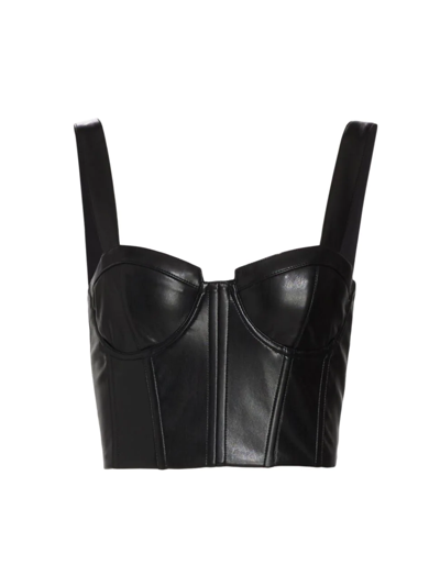 Alice And Olivia Jeanna Bustier Faux-leather Cropped Top In Nocolor