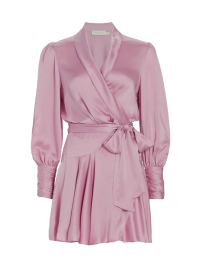 Zimmermann Silk Wrap Minidress In Mauve