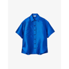 Sandro June Satin Short-sleeve Button-down Shirt In Bleus