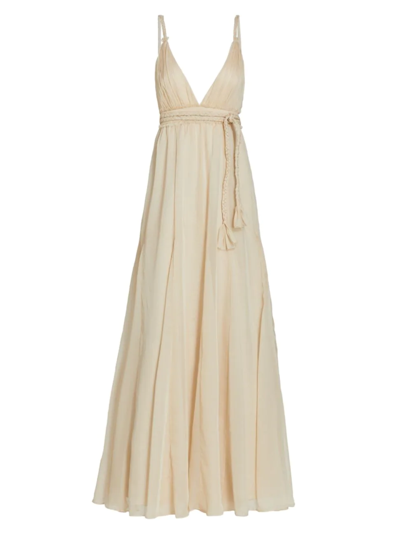 Alice And Olivia Carisa V-neck Gown In Champagne