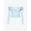 Self-portrait Stretch Jersey Crossover Top In Light Blue