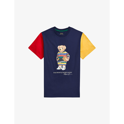 Ralph Lauren Kids' Bear-print Cotton-jersey T-shirt 6-14 Years In Navy Mu