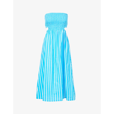 Faithfull The Brand Deva Striped Cotton Poplin Midi-dress In Maya Stripe Print - Blue
