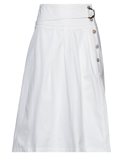 Liu •jo Woman Midi Skirt White Size 10 Cotton, Elastane In White