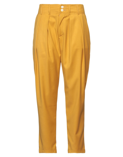 People (+)  Woman Pants Ocher Size 4 Polyester, Viscose, Elastane In Yellow