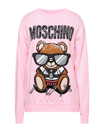 Moschino Intarsia Cotton Jumper In Pink