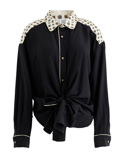 Rosie Assoulin Tie-front Printed Silk-crepe Shirt In Black