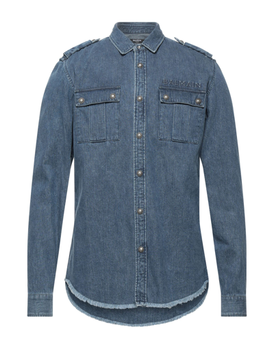 Balmain Denim Shirts In Blue
