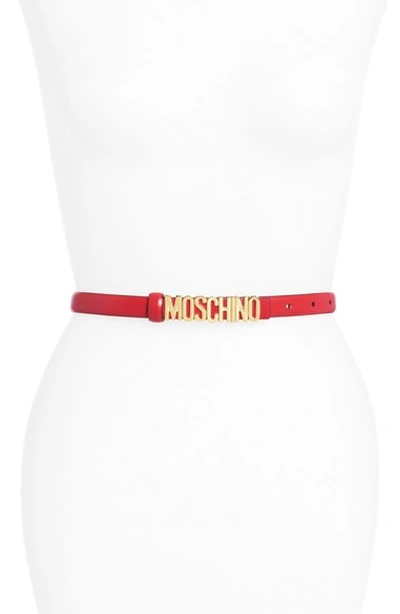Moschino Logo-plaque Leather Belt In Red
