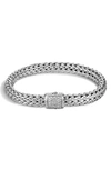 John Hardy Classic Chain Sterling Silver Medium Bracelet With Diamond Pave In Silver