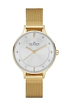 Skagen Women's Three-hand Quartz Riis Gold-tone Stainless Steel Mesh Watch 36mm In Gold
