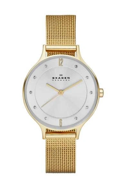 Skagen Women's Three-hand Quartz Riis Gold-tone Stainless Steel Mesh Watch 36mm