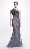 Marchesa Strapless Metallic Embroidered Mermaid Gown