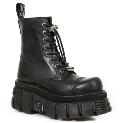 Pre-owned New Rock Rock M.newmili083-s21 Black Gothic Boots Military Unisex Half Tower Shoes
