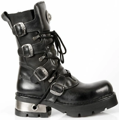 Pre-owned New Rock Rock Newrock M.373-s1 Metallic Black Leather Gothic Punk Unisex Boots