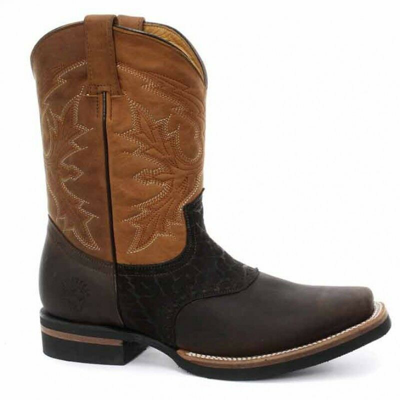 Pre-owned Grinders Frontier Tan Brown Real Leather Cowboy Boot Slip On Mid Calf Boots