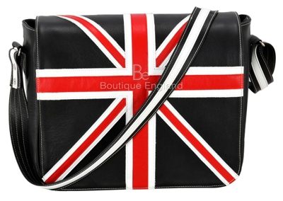 Pre-owned Smart Range Leather Cross Body Unisex Bag Union Jack Black Laptop,satchel,messenger Bag 2760