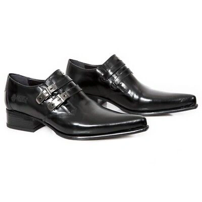 Pre-owned New Rock Rock Men's Collection M.2246-s61 Metallic Black Western Block-heel Shoes