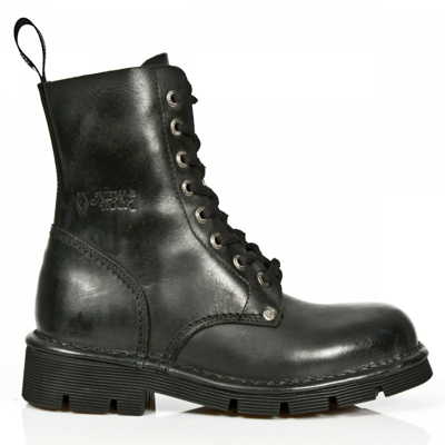 Pre-owned New Rock Rock M.newmili084-s1 Black Gothic Boots Military Unisex 8 Eyelet Shoes