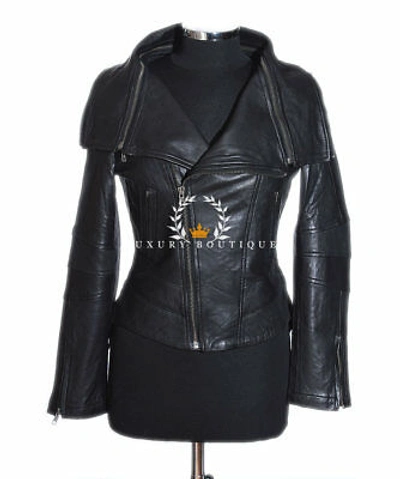 Pre-owned L.b Anita Black Ladies Retro Designer Real Soft Lambskin Leather Fashion Jacket