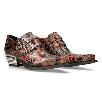 Pre-owned New Rock Rock M-7960-s5 Designing Genuine Leather Metallic Reactor Flower Print Boots
