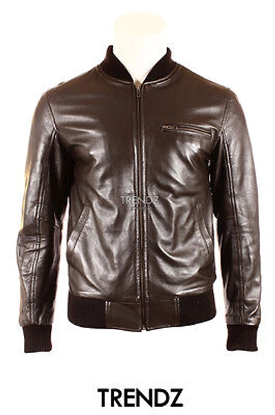 Pre-owned Trendz Men's Seventies Brown Bomber Style Classic Real Lambskin Leather Fashion Jacket