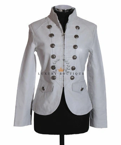 Pre-owned L.b Scarlett White Ladies Military Designer Waxed Lambskin Leather Fashion Jacket