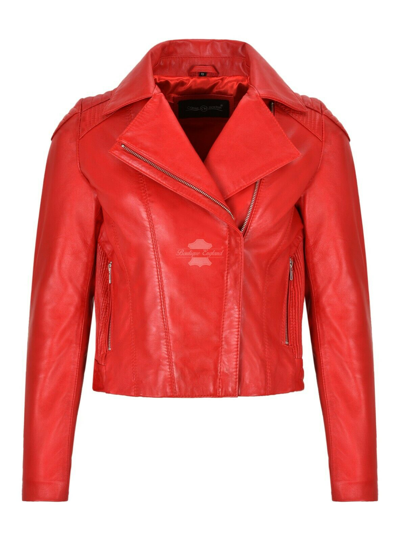 Pre-owned Smart Range Ladies Leather Jacket Red Slim Fitted Biker Fashion Napa Leather Jacket 4245