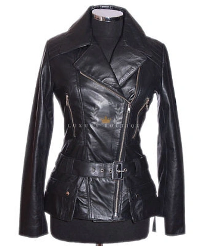 Pre-owned L.b Diaz Black Ladies Smart Military Designer Real Lambskin Leather Fashion Jacket