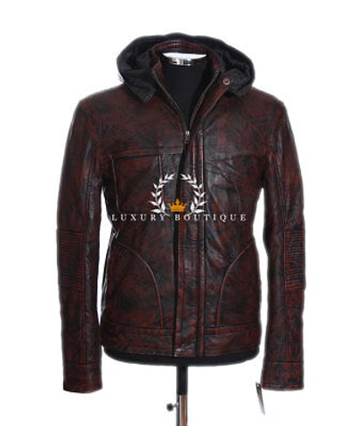 Pre-owned L.b Ghost Protocol Antique Brown Mission Impossible Men's Hooded Real Leather Jacket