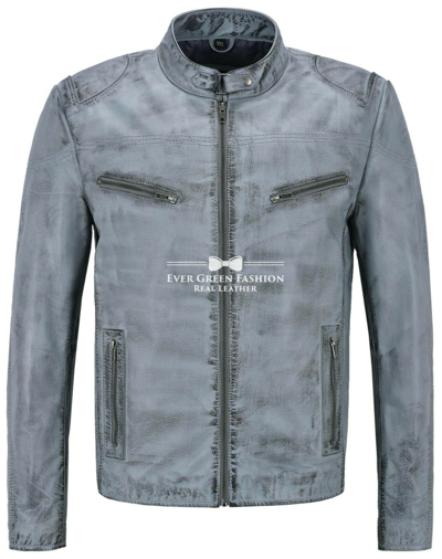 Pre-owned Real Leather Speed Mens Light Blue Retro Biker Style Strong 100% Buffalo Leather Jacket Sr-02
