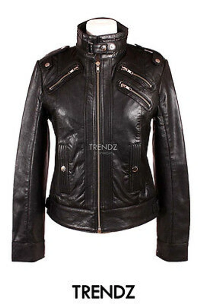 Pre-owned Smart Range Leather Women Leather Jacket Tops Black Real Leather Designer Outerwear Leather Jacket