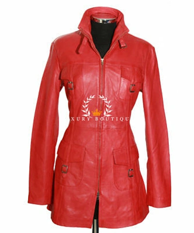 Pre-owned L.b Lauren Red Ladies Smart Military Designer Real Lambskin Leather Fashion Jacket