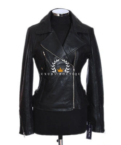Pre-owned L.b Hillary Black Ladies Biker Style Fashion Retro Real Soft Sheep Leather Jacket