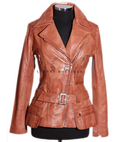 Pre-owned L.b Diaz Tan Ladies Smart Military Designer Waxed Lambskin Leather Fashion Jacket