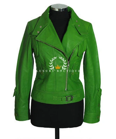 Pre-owned L.b Tara Lime Green Ladies Designer Real Waxed Lambskin Leather Fashion Jacket