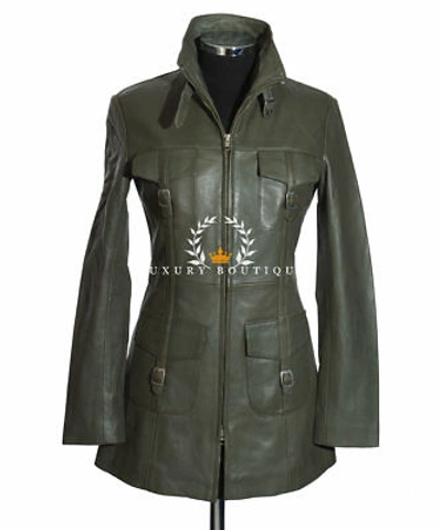 Pre-owned L.b Lauren Olive Green Ladies Military Designer Lambskin Leather Fashion Jacket
