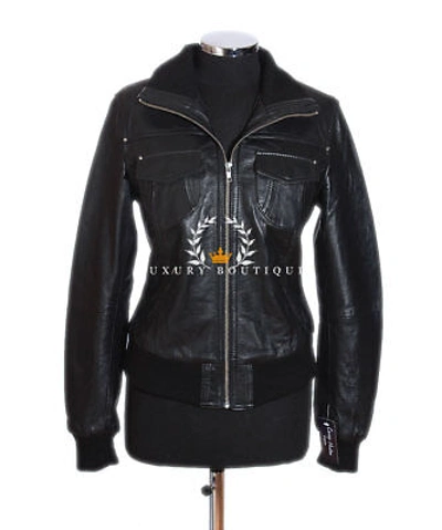 Pre-owned L.b Brooklyn Black Ladies Smart Casual Designer Real Lambskin Bomber Leather Jacket
