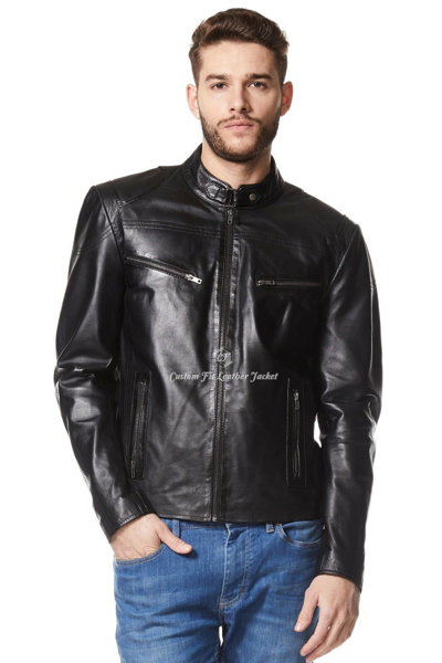 Pre-owned Smart Range Mens Leather Jacket Black 100% Real Lambskin Cool Retro Biker Style Sr-02