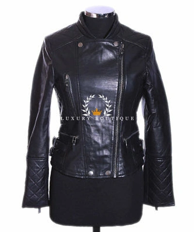 Pre-owned L.b Anabel Black Ladies Designer Real Quilted Waxed Lambskin Leather Fashion Jacket